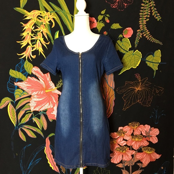 Vintage Dresses & Skirts - 🗝 3for25 VINTAGE / Y2K Style Denim Zip Up Dress
